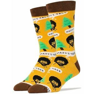 Bob Ross Happy Trees Oooh Geez! Men's Crew Socks, Gold, One Size Fits Most